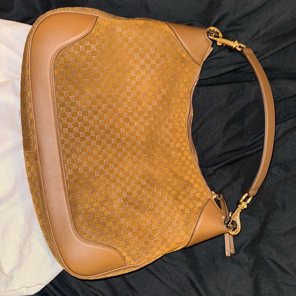Gucci Handbags - Gucci Brown Monogram Suede Shoulder Hobo